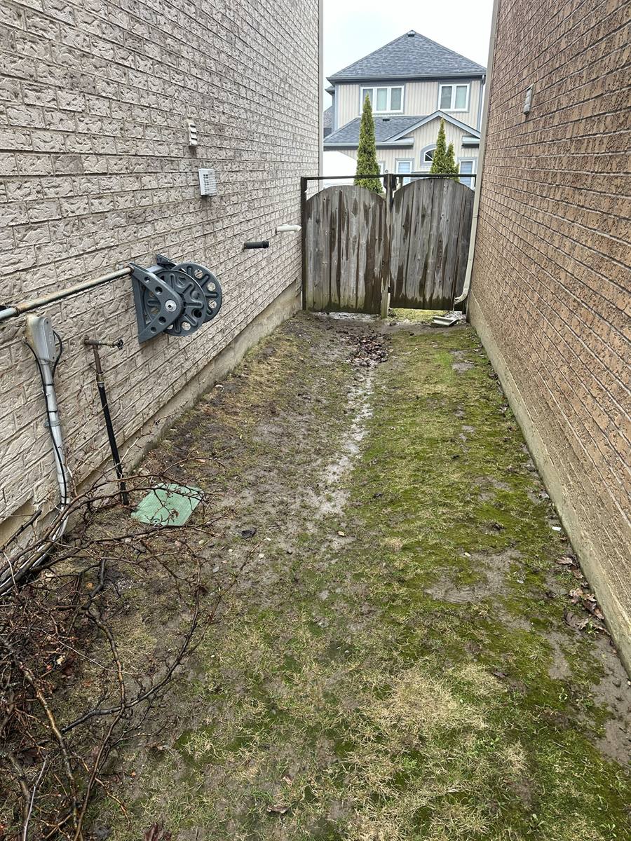 Muddy side yard before the build